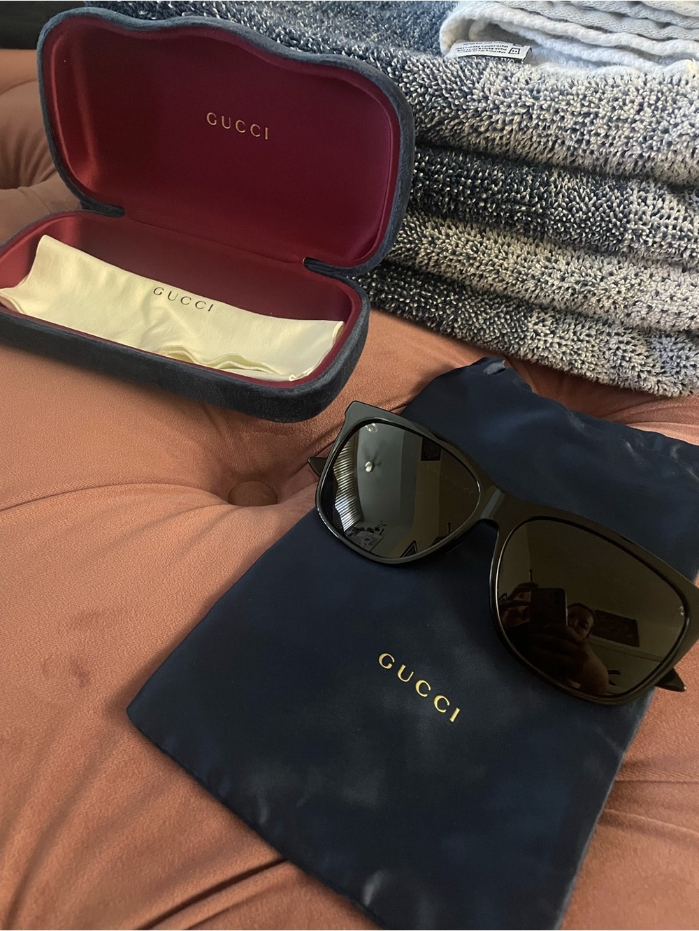Gucci Black Sunglasses with Navy Branded Pouch